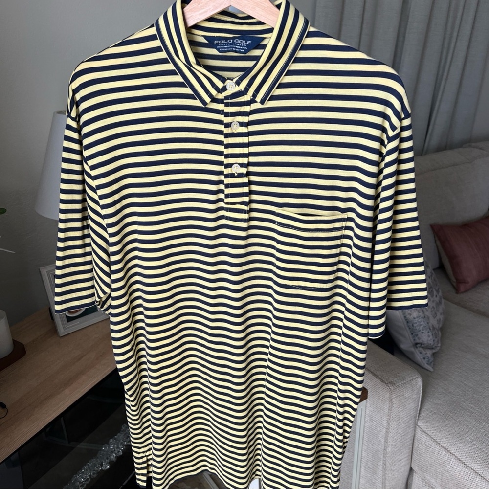 Polo Golf Ralph Lauren Men’s S/S Yellow/blue Pima Cotton Striped Polo Size L